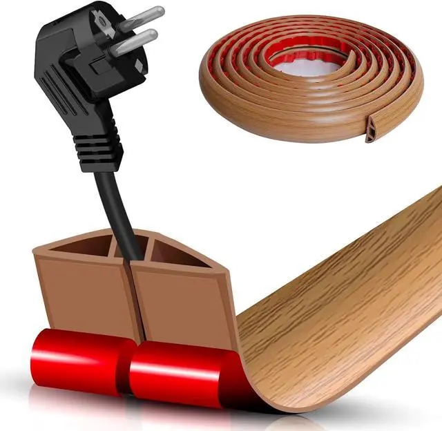 Main image of Floor Cord Cover Self Adhesive Cord Hider,10FT Cable Management, Extension Strip Protector for Wires, Prevent Cable Trips for Offices, Gyms, Exhibitions Cavity:0.39"(W) x 0.27"(H) Brown Wood