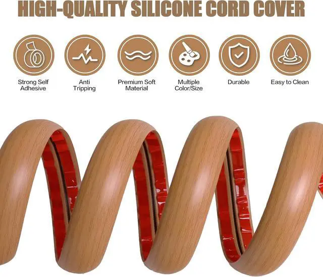 Alt view image 3 of 7 - Floor Cord Cover Self Adhesive Cord Hider,10FT Cable Management, Extension Strip Protector for Wires, Prevent Cable Trips for Offices, Gyms, Exhibitions Cavity:0.39"(W) x 0.27"(H) Brown Wood
