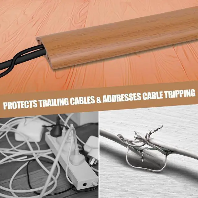 Alt view image 6 of 7 - Floor Cord Cover Self Adhesive Cord Hider,10FT Cable Management, Extension Strip Protector for Wires, Prevent Cable Trips for Offices, Gyms, Exhibitions Cavity:0.39"(W) x 0.27"(H) Brown Wood