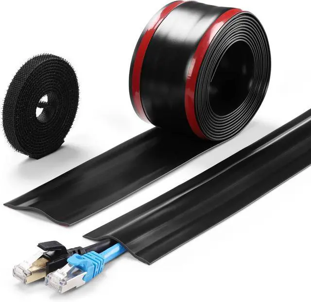 Main image of 8.2Ft Cord Cover Floor, PVC Cord Covers for Wires on Floor, Soft Floor Cable Cover Cord Hider, Floor Cable Management Cable Protector for Commercial Office Carpet/Floors/Wall Black