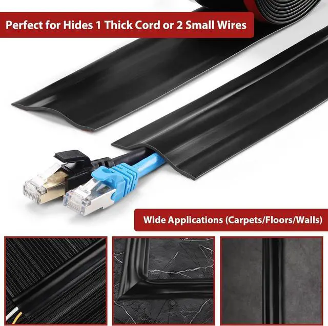 Alt view image 3 of 7 - 8.2Ft Cord Cover Floor, PVC Cord Covers for Wires on Floor, Soft Floor Cable Cover Cord Hider, Floor Cable Management Cable Protector for Commercial Office Carpet/Floors/Wall Black