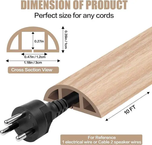 Alt view image 2 of 7 - Floor Cord Cover Self Adhesive Cord Hider,10FT Cable Management, Extension Strip Protector for Wires, Prevent Cable Trips for Offices, Gyms, Exhibitions Cavity:0.39"(W) x0.27(H) WoodLightyellow