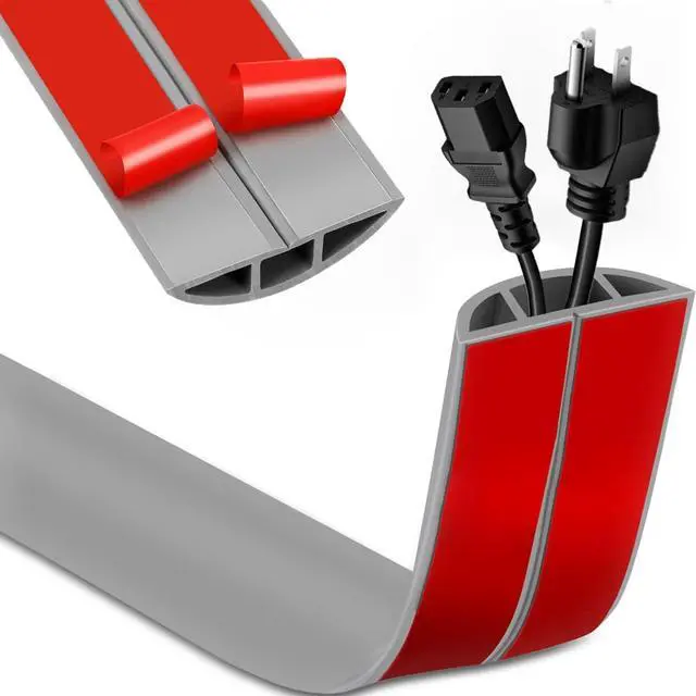Main image of 4ft Floor Cord Cover,Cord Hider Floor Gray,Extension Cable Cover Power Cord Protector Floor,Floor Cable Management Prevent Cable Trips,Cord Protector Cord Cavity:0.47" (W) x 0.24" (H)