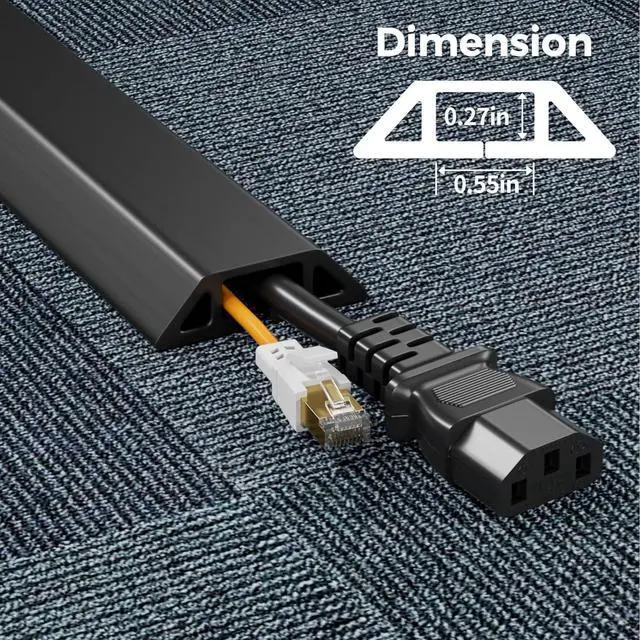 Alt view image 2 of 7 - Yecaye 4ft Floor Cord Cover, Cord Covers for Wires on Floor, Floor Cable Mangament, Cable Protector for Organizing and Protecting Wires on Floor, Cord Hider Cable Cavity W0.55in H0.27in Black