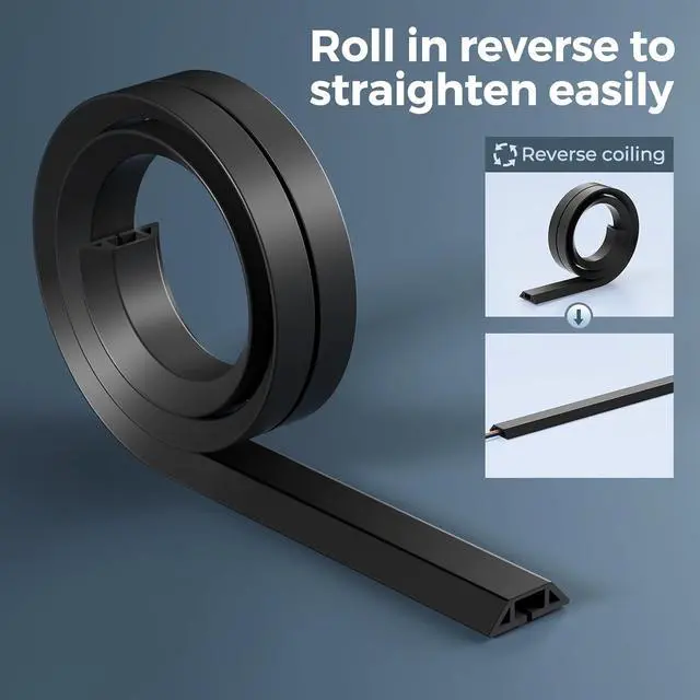 Alt view image 5 of 7 - Yecaye 4ft Floor Cord Cover, Cord Covers for Wires on Floor, Floor Cable Mangament, Cable Protector for Organizing and Protecting Wires on Floor, Cord Hider Cable Cavity W0.55in H0.27in Black