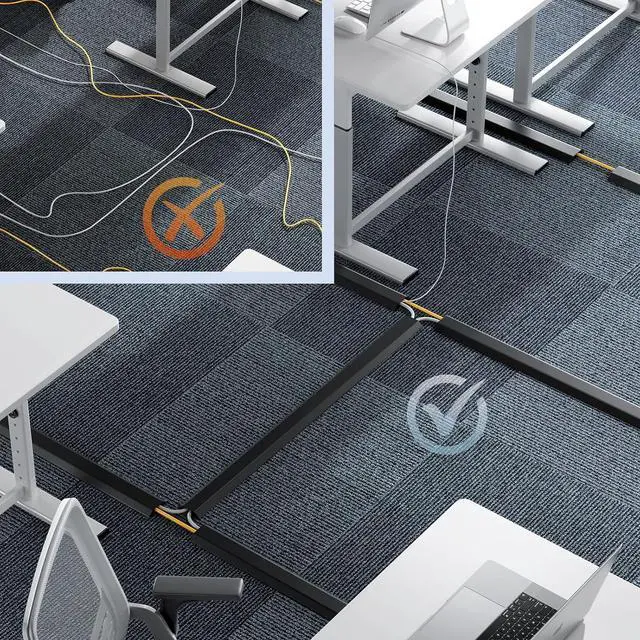 Alt view image 3 of 7 - Yecaye 4ft Floor Cord Cover, Cord Covers for Wires on Floor, Floor Cable Mangament, Cable Protector for Organizing and Protecting Wires on Floor, Cord Hider Cable Cavity W0.55in H0.27in Black