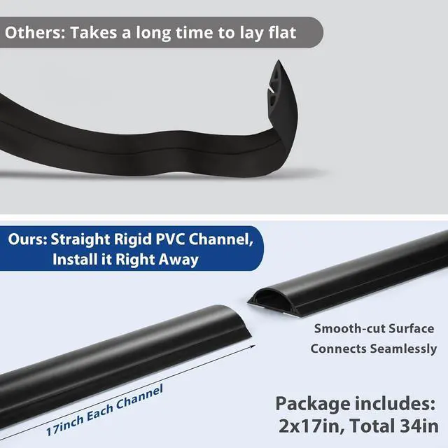 Alt view image 3 of 7 - Cord Cover Floor 34in (2 x L17in), Large Capacity Floor Cable Cover, Hard PVC Cord Hider, Wire Cable Management Raceway, Black, Cord Cavity - 1.8"(W) x 0.6"(H)