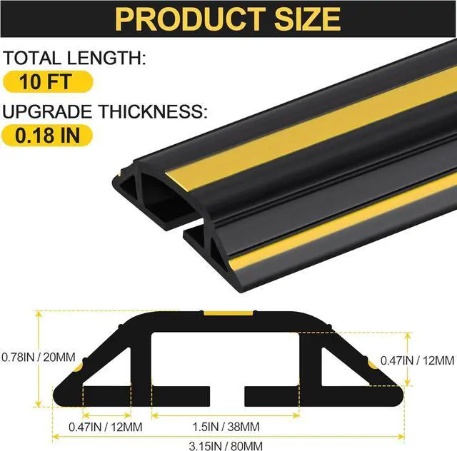 Alt view image 2 of 7 - MYFAMIREA 10FT Floor Cord Cover Heavy Duty Cable Cover Protector with 3 Channels Extension PVC Floor Wire Cover Outdoor Cord Hider Management Cord Cover for Wire on Floor for Home Office Outdoor