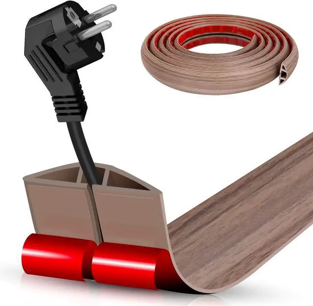Main image of Floor Cord Cover Self Adhesive Cord Hider,10FT Cable Management, Extension Strip Protector for Wires, Prevent Cable Trips for Offices, Gyms, Exhibitions Cavity:0.39"(W) x 0.27"(H) Wood Walnut