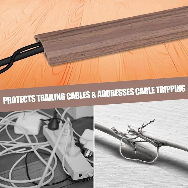 Alt view image 6 of 7 - Floor Cord Cover Self Adhesive Cord Hider,10FT Cable Management, Extension Strip Protector for Wires, Prevent Cable Trips for Offices, Gyms, Exhibitions Cavity:0.39"(W) x 0.27"(H) Wood Walnut
