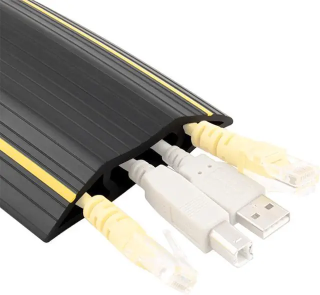 Main image of 20Ft Floor Cable Cover, Floor Cord Protector 3 Channels Contains Cords, Cables and Wires, Perfect for Office, Home, Workshop, Warehouse, Concert, or Other Outdoor Surroundings (Black)