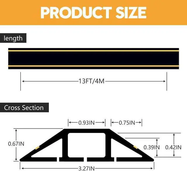 Alt view image 2 of 7 - 20Ft Floor Cable Cover, Floor Cord Protector 3 Channels Contains Cords, Cables and Wires, Perfect for Office, Home, Workshop, Warehouse, Concert, or Other Outdoor Surroundings (Black)