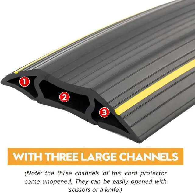 Alt view image 4 of 7 - 20Ft Floor Cable Cover, Floor Cord Protector 3 Channels Contains Cords, Cables and Wires, Perfect for Office, Home, Workshop, Warehouse, Concert, or Other Outdoor Surroundings (Black)