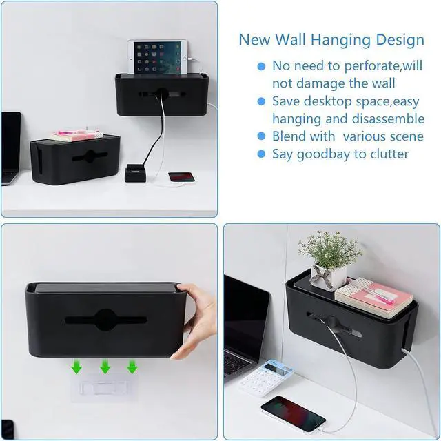 Alt view image 3 of 7 - Cable Management Box,Cord Organizer Box for Desk Floor Cable Hide,Cable Box Organizer to Cover The Power Strip Cord Wires for Home Office,Black