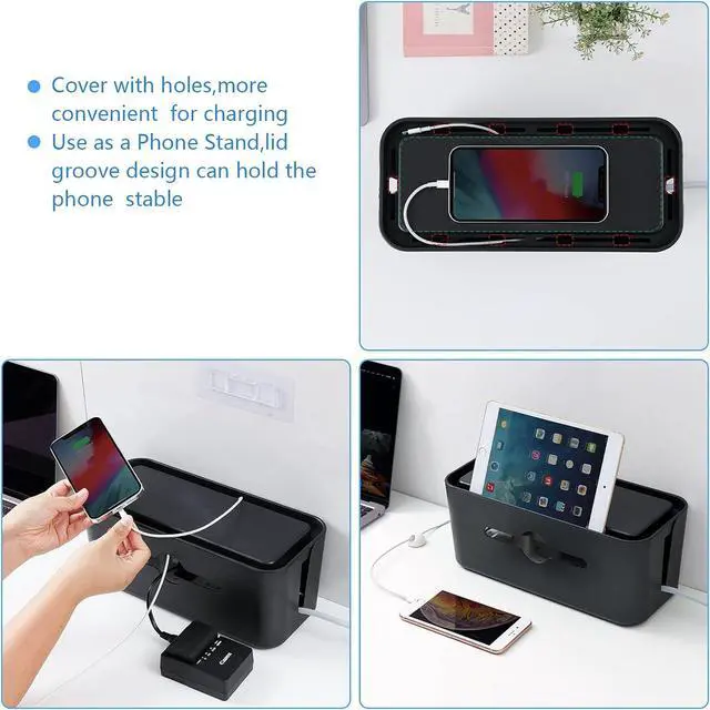 Alt view image 4 of 7 - Cable Management Box,Cord Organizer Box for Desk Floor Cable Hide,Cable Box Organizer to Cover The Power Strip Cord Wires for Home Office,Black