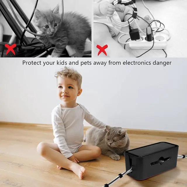 Alt view image 6 of 7 - Cable Management Box,Cord Organizer Box for Desk Floor Cable Hide,Cable Box Organizer to Cover The Power Strip Cord Wires for Home Office,Black