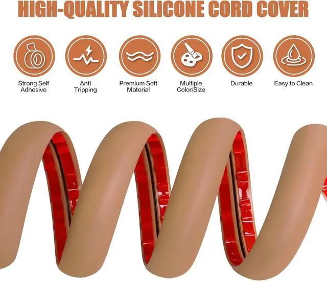 Alt view image 3 of 7 - Floor Cord Cover Cavity 0.8"x0.37" Self Adhesive Cord Hider, 10FT Low Profile Cable Management, Extension Strip Protector for Wires, Prevent Cable Trips for Offices, Gyms, ExhibitionsBrown