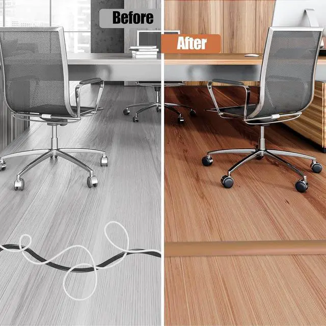 Alt view image 5 of 7 - Floor Cord Cover Cavity 0.8"x0.37" Self Adhesive Cord Hider, 10FT Low Profile Cable Management, Extension Strip Protector for Wires, Prevent Cable Trips for Offices, Gyms, ExhibitionsBrown