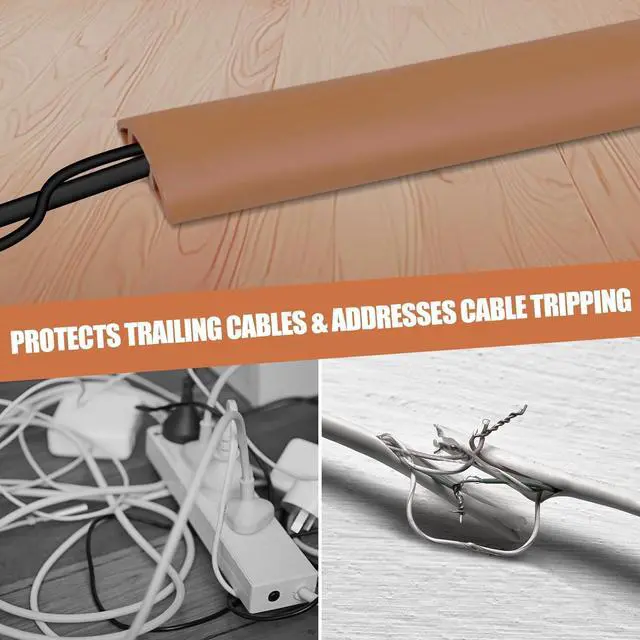 Alt view image 6 of 7 - Floor Cord Cover Cavity 0.8"x0.37" Self Adhesive Cord Hider, 10FT Low Profile Cable Management, Extension Strip Protector for Wires, Prevent Cable Trips for Offices, Gyms, ExhibitionsBrown