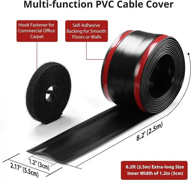 Alt view image 2 of 7 - 8.2Ft Cord Cover Floor, PVC Cord Covers for Wires on Floor, Soft Floor Cable Cover Cord Hider, Floor Cable Management Cable Protector for Commercial Office Carpet/Floors/Wall Black