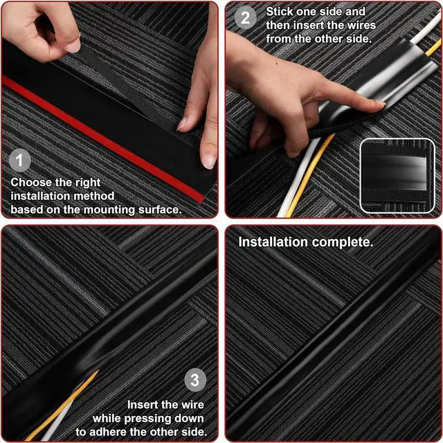 Alt view image 4 of 7 - 8.2Ft Cord Cover Floor, PVC Cord Covers for Wires on Floor, Soft Floor Cable Cover Cord Hider, Floor Cable Management Cable Protector for Commercial Office Carpet/Floors/Wall Black