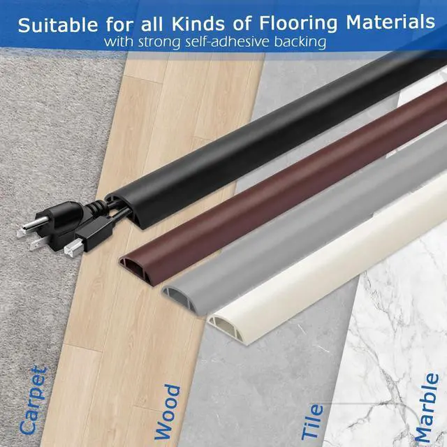 Alt view image 4 of 6 - 4ft Floor Cord Cover,Cord Hider Floor Gray,Extension Cable Cover Power Cord Protector Floor,Floor Cable Management Prevent Cable Trips,Cord Protector Cord Cavity:0.47" (W) x 0.24" (H)