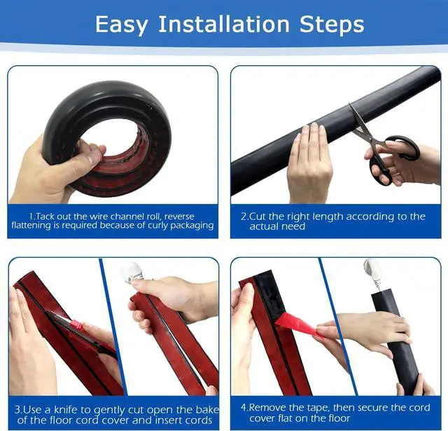 Alt view image 5 of 6 - 4ft Floor Cord Cover,Cord Hider Floor Gray,Extension Cable Cover Power Cord Protector Floor,Floor Cable Management Prevent Cable Trips,Cord Protector Cord Cavity:0.47" (W) x 0.24" (H)