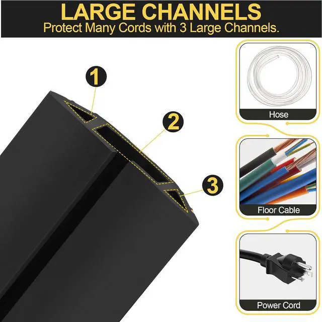 Alt view image 3 of 7 - MYFAMIREA 10FT Floor Cord Cover Heavy Duty Cable Cover Protector with 3 Channels Extension PVC Floor Wire Cover Outdoor Cord Hider Management Cord Cover for Wire on Floor for Home Office Outdoor