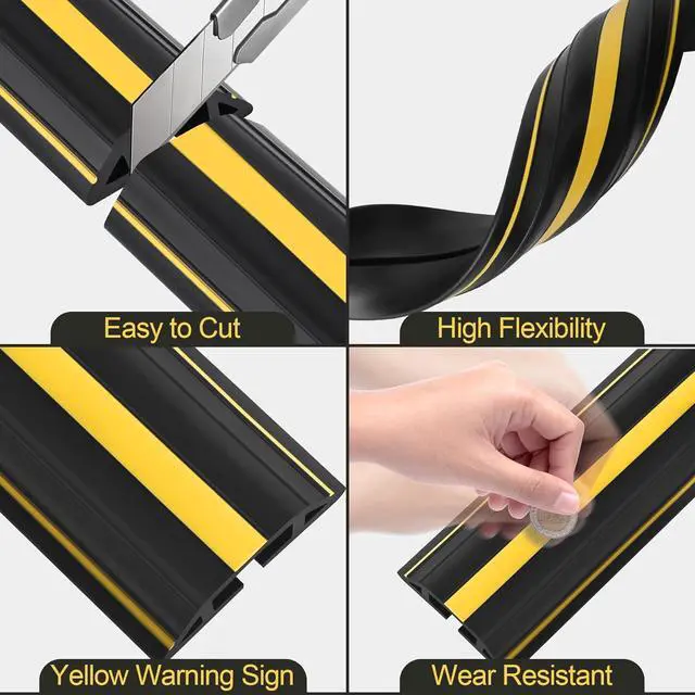 Alt view image 4 of 7 - MYFAMIREA 10FT Floor Cord Cover Heavy Duty Cable Cover Protector with 3 Channels Extension PVC Floor Wire Cover Outdoor Cord Hider Management Cord Cover for Wire on Floor for Home Office Outdoor