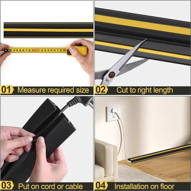 Alt view image 5 of 7 - MYFAMIREA 10FT Floor Cord Cover Heavy Duty Cable Cover Protector with 3 Channels Extension PVC Floor Wire Cover Outdoor Cord Hider Management Cord Cover for Wire on Floor for Home Office Outdoor