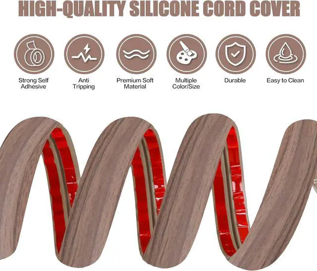 Alt view image 3 of 7 - Floor Cord Cover Self Adhesive Cord Hider,10FT Cable Management, Extension Strip Protector for Wires, Prevent Cable Trips for Offices, Gyms, Exhibitions Cavity:0.39"(W) x 0.27"(H) Wood Walnut