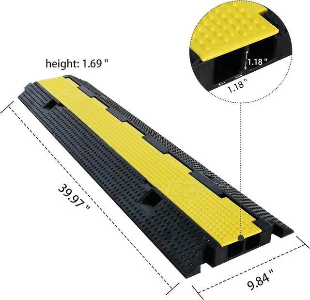Alt view image 2 of 7 - 1 Pack Rubber Cable Ramp Hose Cable Protector Ramp 2 Channel 22000Lbs Load Capacity Traffic Speed Bump Wires Power Lines Extension Cord Cover for Indoor Outdoor