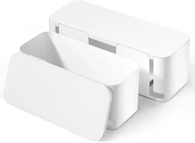 Main image of YECAYE 2 Pack Cable Management Box, Pet Friendly Cable Box Organizer for Home & Office, Child-Proof Floor Cord Cover, Cord Management and Cord Hider, White