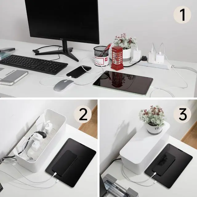 Alt view image 3 of 7 - YECAYE 2 Pack Cable Management Box, Pet Friendly Cable Box Organizer for Home & Office, Child-Proof Floor Cord Cover, Cord Management and Cord Hider, White