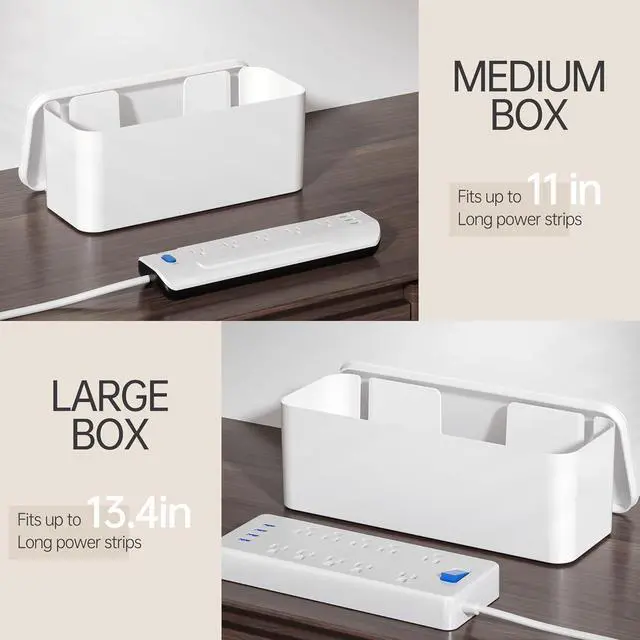 Alt view image 6 of 7 - YECAYE 2 Pack Cable Management Box, Pet Friendly Cable Box Organizer for Home & Office, Child-Proof Floor Cord Cover, Cord Management and Cord Hider, White