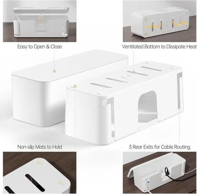 Alt view image 7 of 7 - YECAYE 2 Pack Cable Management Box, Pet Friendly Cable Box Organizer for Home & Office, Child-Proof Floor Cord Cover, Cord Management and Cord Hider, White