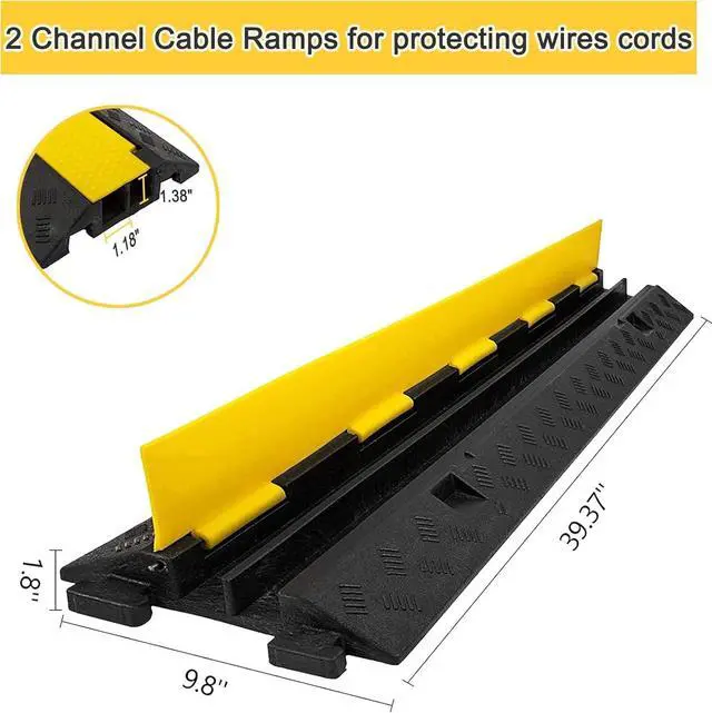 Alt view image 7 of 7 - CXRCY Cable Ramp 3 Pack 2 Channel 11000lbs axle Capacity Floor Cord Cable Protector, Rubber Speed Bumps Hose Protector Ramps for Wire/Hose/Pipe Hider Driveway &Outdoor 40x10x2 inch(L x W x H)