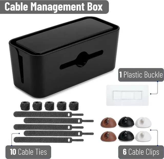 Alt view image 2 of 7 - Bates- Cable Management Box, Medium, Cable Organizer Box, Cord Organizer Box, Cable Box Organizer, Cord Management Box, Cord Hider Box, Cord Box for Wires on Floor, Power Strip Cover Box Baby Proof