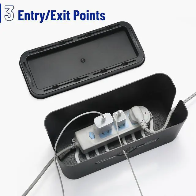 Alt view image 5 of 7 - Bates- Cable Management Box, Medium, Cable Organizer Box, Cord Organizer Box, Cable Box Organizer, Cord Management Box, Cord Hider Box, Cord Box for Wires on Floor, Power Strip Cover Box Baby Proof