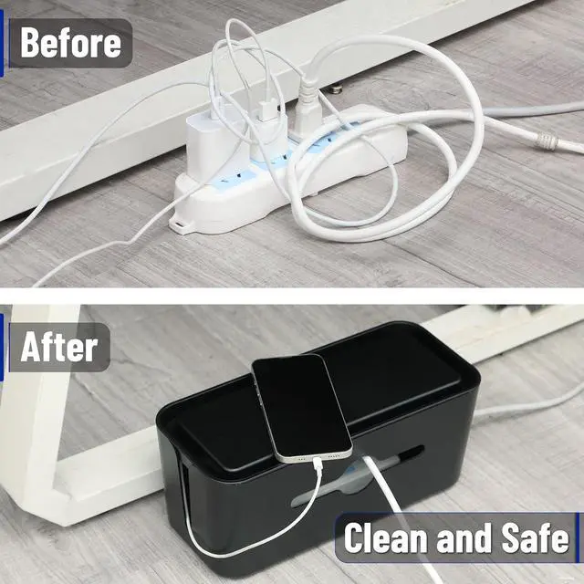 Alt view image 6 of 7 - Bates- Cable Management Box, Medium, Cable Organizer Box, Cord Organizer Box, Cable Box Organizer, Cord Management Box, Cord Hider Box, Cord Box for Wires on Floor, Power Strip Cover Box Baby Proof