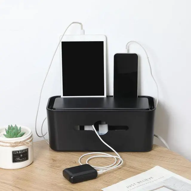 Alt view image 7 of 7 - Bates- Cable Management Box, Medium, Cable Organizer Box, Cord Organizer Box, Cable Box Organizer, Cord Management Box, Cord Hider Box, Cord Box for Wires on Floor, Power Strip Cover Box Baby Proof