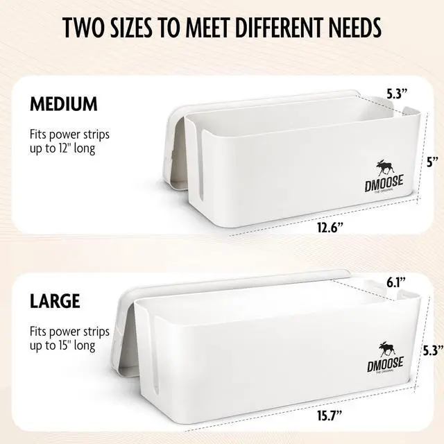 Alt view image 2 of 6 - DMoose Cable Management Box - 2 Pack Medium & Large Cord Organizer for Desk & Floor - Cable Organizer Box for Child & Pet - Cable Box Hider for Tidy Office & Home, Power Strip Cover (White, Pack of 2)