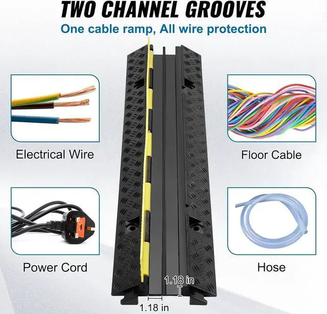 Alt view image 3 of 7 - VEVOR 3 PCs 2 Channel Rubber Cable Protector Ramp, 12000 lbs/axle Capacity Heavy Duty Hose Wire Cover Ramp Driveway, Traffic Speed Bump w/Flip-Open Top Cover, for Indoor&Outdoor