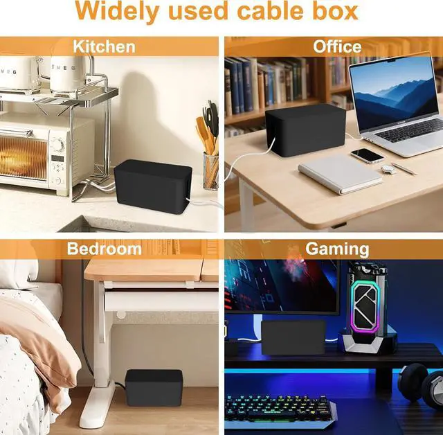 Alt view image 3 of 7 - Cable Management Cord Cover Wire Hider Box Concealer Organizer Protector System for Home Theater Entertainment Center Office School, 9.25 x 4.72 x 4.52 Inch (Mini,Black)