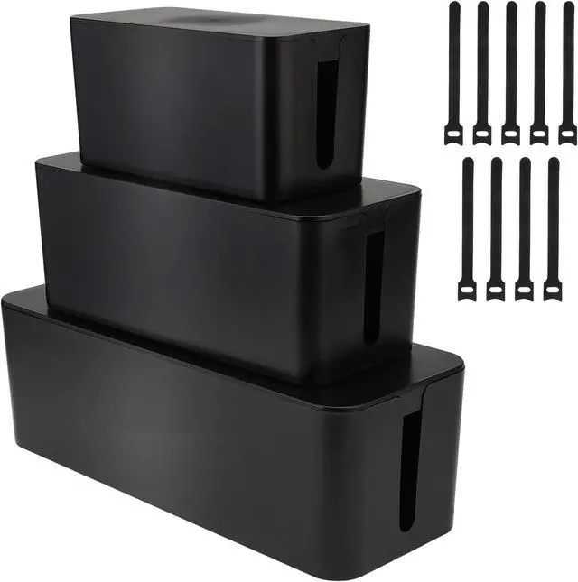 Main image of YaeCCC Cable Management Organizer Box Power Strips Hider Power Cords Hider for Desk, TV, Computer, USB Hub,Cords (Set of Three) Black