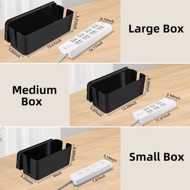 Alt view image 2 of 7 - YaeCCC Cable Management Organizer Box Power Strips Hider Power Cords Hider for Desk, TV, Computer, USB Hub,Cords (Set of Three) Black