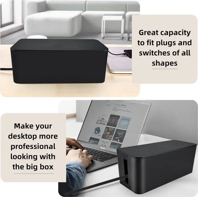 Alt view image 4 of 7 - YaeCCC Cable Management Organizer Box Power Strips Hider Power Cords Hider for Desk, TV, Computer, USB Hub,Cords (Set of Three) Black