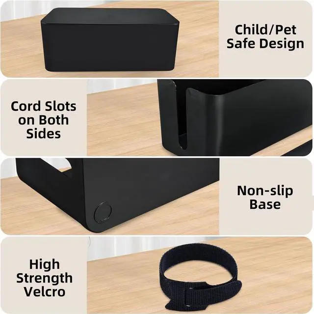 Alt view image 5 of 7 - YaeCCC Cable Management Organizer Box Power Strips Hider Power Cords Hider for Desk, TV, Computer, USB Hub,Cords (Set of Three) Black