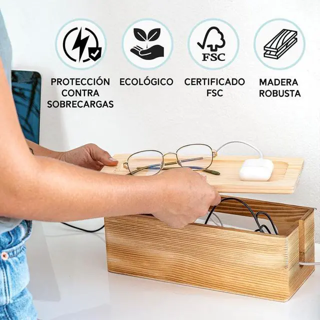 Alt view image 2 of 7 - NATURE SUPPLIES Set of 2 Wooden Cable Management Boxes, Large and Medium Cord Organizer to Hide Wires and Power Strips for TV, Desk, Computer, Cable Storage and Organization, Dark Brown