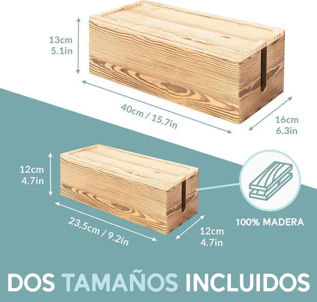Alt view image 6 of 7 - NATURE SUPPLIES Set of 2 Wooden Cable Management Boxes, Large and Medium Cord Organizer to Hide Wires and Power Strips for TV, Desk, Computer, Cable Storage and Organization, Dark Brown